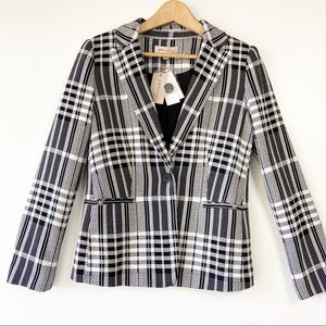 Philosophy plaid houndstooth print collared black white blazer jacket